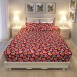 Status Contract Cotton Rich Double Bedsheet With 2 Pillow Covers For Bed Room, Home, Hotel-120 Gsm (Red)