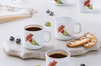 Larah By Borosil Red Iris Opalware Coffee Mug 100Ml – Dishwasher And Microwave Safe Tea/Milk Mug | Stylish Hot Drinks Mugs | Ideal For Home And Office (Set Of 6)