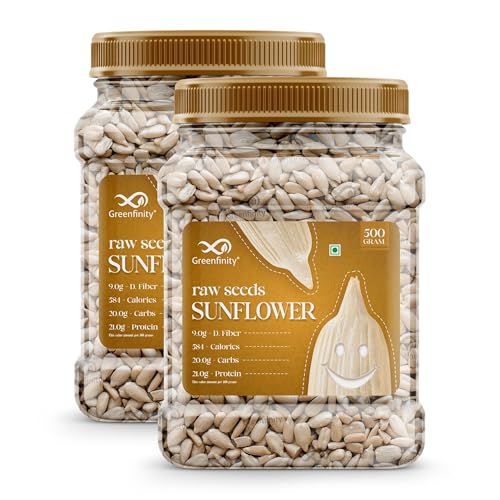 Greenfinity Raw Sunflower Seeds 1Kg (500G X 2) | 100% Natural, High Protein, Fiber & Antioxidants | Healthy Snack For Weight Management & Immunity | Vegan, Non-Gmo, No Preservatives