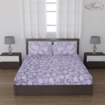 Status Contract -2024 Cotton Rich Double Bedsheet With 2 Pillow Covers For Bed Room, Home, Hotel-120 Gsm (Violet White)