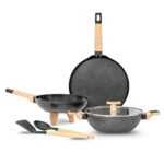 Kreme Ceracook Granite Ceramic Cookware Set Of 3Pcs| Forged Aluminium Body| Ceramic Nonstick| Gas & Induction Compatible| Isi Certified | Midnight Black