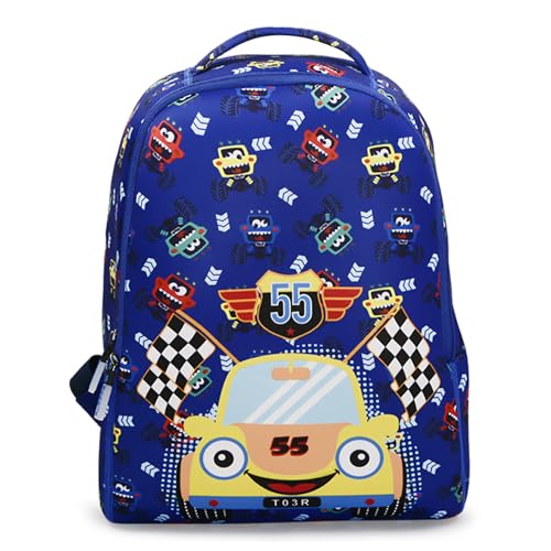 Tukzer Baggita Kids School Bag, Printed Toddler Backpack For Boys Girls, Elementary Preschool Tuition Swimming Travel Multipurpose Bag| Water-Repellent Soft Neoprene (Car 55-Royal Blue)