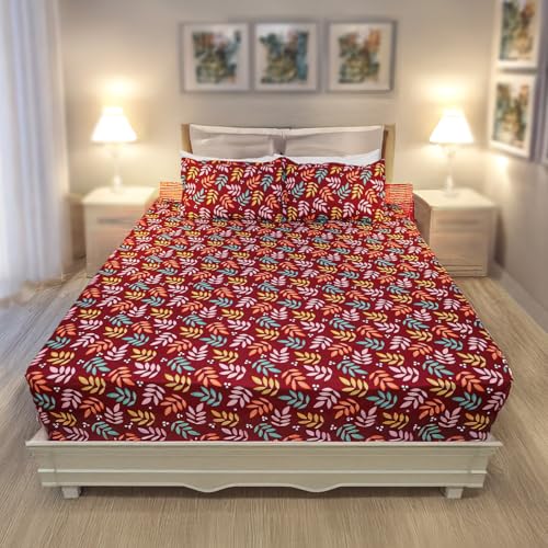 Status Contract Cotton Rich Double Bedsheet With 2 Pillow Covers For Bed Room, Home, Hotel-120 Gsm (Red)