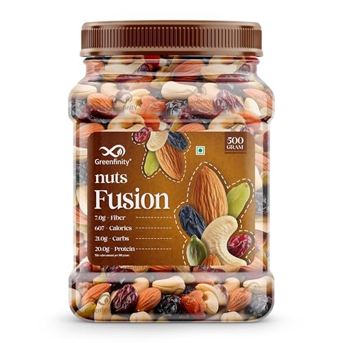 Greenfinity Mixed Dry Fruits Pack – 500G | Nutritious Snack With Almonds, Cashews, Raisins & Cranberries | Resealable Pack For Freshness