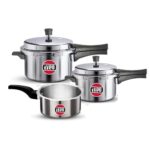 Iveo Indo-Green Aluminium Outer Lid Induction Base Pressure Cooker Combo Of (2L, 3L, 5L) Durable & Efficient Cooking For Induction & Gas Stoves Ideal For Faster Meal Preparation | Warranty For 1 Year