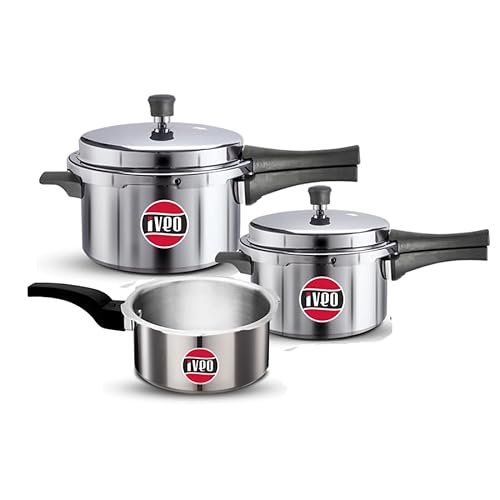 Iveo Indo-Green Aluminium Outer Lid Induction Base Pressure Cooker Combo Of (2L, 3L, 5L) Durable & Efficient Cooking For Induction & Gas Stoves Ideal For Faster Meal Preparation | Warranty For 1 Year