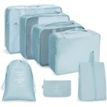 7 Pcs Waterproof Travel Toiletry & Laundry Bag Set – Organizer Pouches For Clothes, Cosmetics, Shoes | Lightweight Packing Cubes & Storage Bags For Travel, Luggage, Suitcase, Camping (Blue)