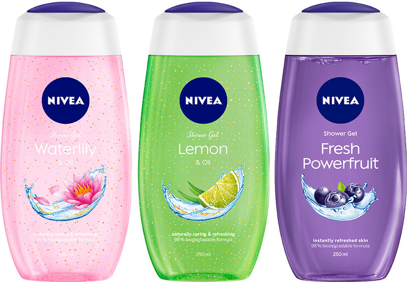 Nivea Waterlily, Lemon Oil And Power Fruit Shower Gel(3 X 250 Ml)