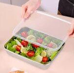 Abter Stainless Steel Food Storage Container With Lid – Oven Tray & Pan, Rectangle Plate For Baking, Cooking, Meal Prep, Durable & Versatile Kitchen Storage