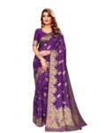Prijari Women’S Pure Kanjivaram Silk Saree Banarasi Silk Saree With Blouse Piece (Rashmika Purple)