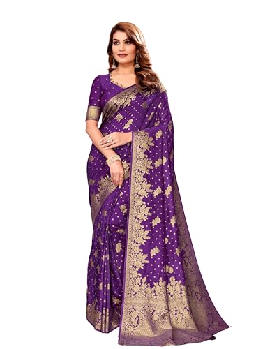 Prijari Women’S Pure Kanjivaram Silk Saree Banarasi Silk Saree With Blouse Piece (Rashmika Purple)
