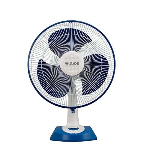 Polycab Aery 400Mm Oscillating Table Fan For Home, Office | Aerodynamic Blades With Cutting Edge Design | 100% Copper Winding Motor | 2 Years Warranty【Sky Blue】