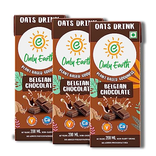 Only Earth Oats Shake | Belgian Chocolate | Vegan | Plant-Based | Lactose-Free | No Added Preservatives, Colors | Cholesterol-Free | Guilt-Free | With Calcium, Vitamin D, B1, B2 And B12 (3 Packs)