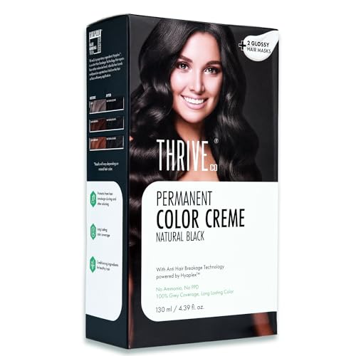 Thriveco Crème Permanent Natural Black Hair Color | 100% Grey Coverage | Hyaplex™️ Bond-Building Technology | Long-Lasting, Damage-Free Color | Ammonia-Free | Nourishing & Anti-Aging Formula, Men & Women ,130 Ml