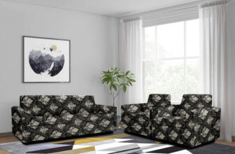 Cortina Polyester Abstract 3+1+1 Seater Sofa Cover(Grey Pack Of 3)