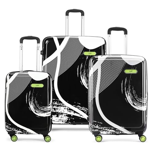 Skybags Splash Set (55+65+75 Cm) | Printed Luggage Trolley Set With 8 Wheels And In-Built Combination Lock | Unisex (Black)