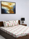 Bombay Dyeing 144 Tc Microfiber Queen Floral Flat Bedsheet(Pack Of 1, White)
