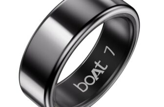 Boat New Launch Smartring Active Plus, Auto Heart Rate, Sleep, Spo2, Stress & Skin Temperature Monitor, Stainless-Steel Build, Lightweight, 30-Days Battery, Magnetic Charging Case(7, Midnight Black)