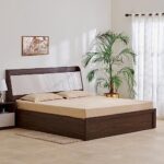 Home Centre My Bed Tulip Queen Bed With Hydraulic And Headboard Storage – Brown And White