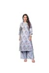 Women’S Muslin Kurti With Palazzo Set Comfortable And Stylish Ethnic Wear Ideal For Casual & Festive Occasions Soft And Breathable Fabric (In, Alpha, S, Regular, Women, Sky-Black Flower)