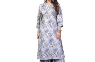Women’S Muslin Kurti With Palazzo Set Comfortable And Stylish Ethnic Wear Ideal For Casual & Festive Occasions Soft And Breathable Fabric (In, Alpha, S, Regular, Women, Sky-Black Flower)