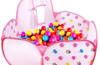 Kidsmate Foldable Hexa Ball Pool For Kids | Pop-Up Playhouse With Dotted Print & Mesh Walls | Indoor And Outdoor Activity Ball Pool For Toddlers 2 Years & Above | Balls Not Included -Pink