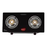 Pigeon Aster Gas Stove 2 Burner With High Powered Brass Burner, Gas Cooktop With Glass Top And Powder Coated Body, Black, Standard (14266)
