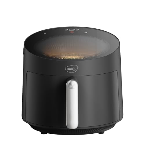 Pigeon By Stovekraft Stellar Air Fryer Large 5.5L | 1500W Bladeless Airfryer | Unique See Through Top View Glass | 360 Airwhirl Technology | Digital Touchscreen | 8 Presets Menu | Shake Feature