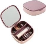 Popaxy Mini Velvet Travel Jewellery Box With Mirror – Compact, Washable Organizer For Rings, Earrings, Necklaces – Portable Vanity Case For Women & Girls – Ideal Gift