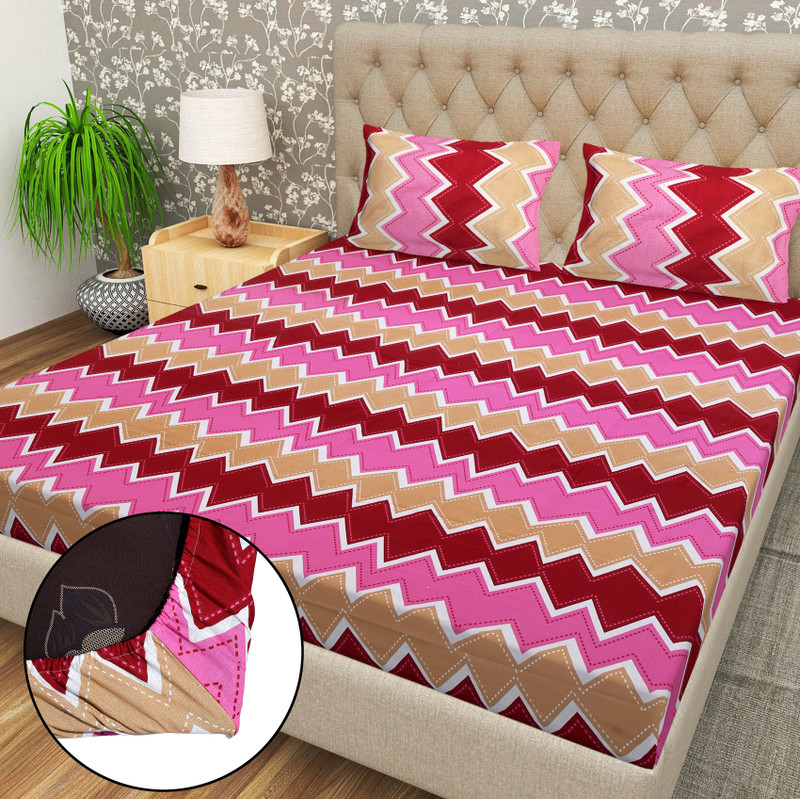 Flipkart Smartbuy 104 Tc Cotton Double Jaipuri Prints Fitted (Elastic) Bedsheet(Pack Of 1, Multicolor-3)