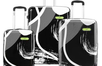 Skybags Pp Hard Shell Spinner Wheels Splash Set (55+65+75 Cm) | Printed Luggage Trolley Set With 8 Wheels And In-Built Combination Lock | Unisex (Black), Large