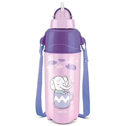 Milton Kool Trendy 500 Kids Plastic Insulated Water Bottle With Straw, 490 Ml, Sipper Bottle, Leak Proof, Bpa Free, Food Grade, School & Picnic Bottle, Purple