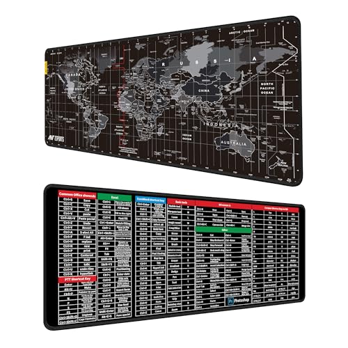 Ant Esports Dual Sided Atlas And Excel Shortcuts Mousepad Gaming Extended Mousemat For Mouse Keyboard Stitched Edges Waterproof Non-Slip Base Mousepads For Office Home Shop Gaming Extra Large_Black