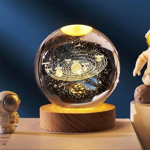 Desidiya Universe Crystal Ball Night Light,2.4 Inch Glass Ball Night Led Lamp With Woodern Base,Decorations Gifts For Men,Women,Kids,Boys,Girls,Teens