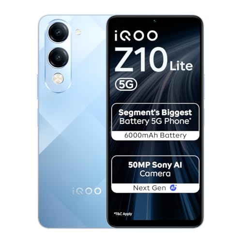 Iqoo Z10 Lite 5G (Titanium Blue, 6Gb Ram, 128Gb Storage) | 6000 Mah Battery | Dimensity 6300 5G Processor With 433K+* Antutu Score | Ip64 Rated & Military Grade Shock-Resistance*