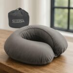 Sleepsia Velvet Memory Foam Neck Travel Pillow, Comfortable Travel Pillow Great For Long Road Trips And Flights (Grey, Pack Of 1)