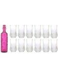 Somil Exquisite Beverage Glass Serving Set With Featuring Elegant Pink Bottle, 1000 Ml Capacity, And 12 Individual 350 Ml. Glasses