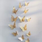 3D Metallic Butterfly Wall Stickers Set – 12 Pcs Rose Gold Diy Home Decoration (12, Golned-Butterfly)