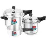 Pigeon By Stovekraft Aluminium Outer Lid Pressure Cooker Combo 2 Litre, 3 Litre, And 5 Litre, Induction Base – 12685 (Silver)
