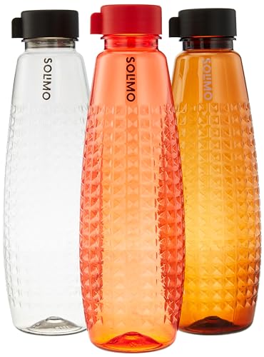 Amazon Brand – Solimo Plastic Water Bottles | Set Of 3 | Break Proof | Freezer Safe | Bpa Free | Leak Proof | 1 Ltr | Multicolor, Beta