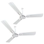 Havells 1200Mm Ambrose Es Ceiling Fan|Premium Finish,Deco. Fan,Elegant Looks,High Air Delivery,Energy Saving,100% Pure Copper Motor|2 Year Warranty By Brand|(4 Stars,Pack Of 2,Pearl White Wood)