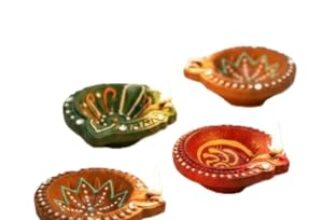 M&A Handmade Terracotta Diya Oil Lamps, , Traditional Clay Diyas For Decoration, 25 X 20 X 5 Cm (Multi, 12)