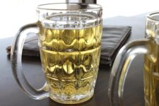 Yera Glass Premium Beer Mugs With Handle, 375 Ml, Set Of 2, Line Design Large Heavy Mug For Drinking Wheat Beer, Stein, Ale, Multi-Use Freezer Safe, Pack Of 2