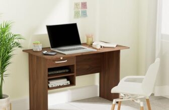 Amazon Brand – Solimo Altamore Engineered Wood Study Table And Office Desk With Drawer And 2 Shelves (Walnut Finish)