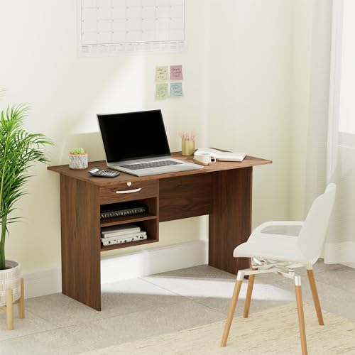 Amazon Brand – Solimo Altamore Engineered Wood Study Table And Office Desk With Drawer And 2 Shelves (Walnut Finish)