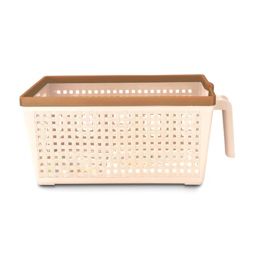 Nayasa Plastic Frill Basket | 6 Litre | Rectangular Shape | Veg Baskets For Storage In Kitchen | Food Basket For Kitchen | Peach