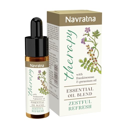 Navratna Therapy Zestful Refresh Essential Oil Blend | With Frankincense Oil & Geranium Oil | Rejuvenating Oil For Energizing The Mind | Refreshes The Mind & Promotes Focus | Mood Uplifting Aromatherapy Oil, 15 Ml