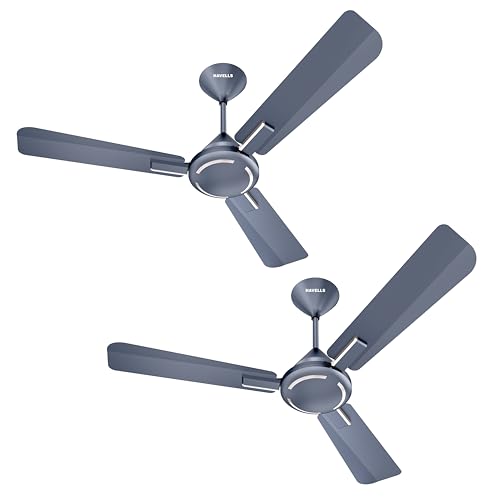 Havells 1200Mm Ambrose Es Ceiling Fan|Premium Finish,Deco. Fan,Elegant Looks,High Air Delivery,Energy Saving,100% Pure Copper Motor|2 Year Warranty By Brand|(4 Stars,Pack Of 2,Pearl White Wood)