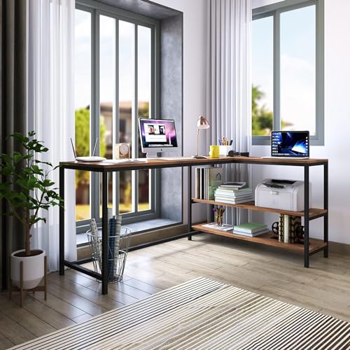 Klaxon L Shaped Study Table For Students And Adults/Computer Table For Home-Office/Gaming Table/Computer Desk For Corner – Wood & Metal (Classic-Forest Dark & Black, Diy Installation)