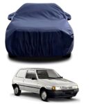 Sulfar 100% Water Resistant Car Body Cover Compatible With Mirror For Fiat Uno (Triple Stitched, Full Bottom Elastic, Navy Blue)
